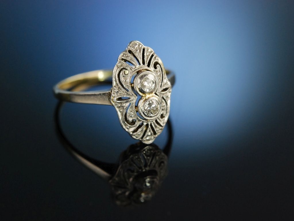 Art Deco um 1915! Diamantring Ring Gold 585 Diamanten, 399,00