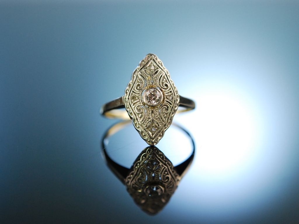True love! Antiker Art Deco Diamant Verlobungs Ring Gold 585 um 1925,