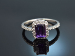 Vivid Violet! Elegant Amethyst Brilliant Ring White Gold 750