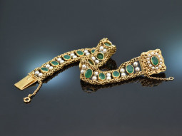 Postage around 1950! Wonderful rare bracelet gold 800 greennachat and pearls