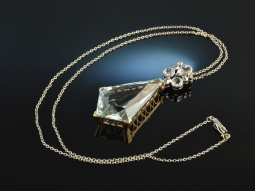 Hamburg around 1950! Noble aquamarine diamond pendant with chain gold 750 and 585