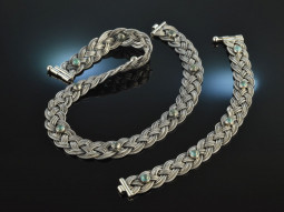 Gustav Hauber around 1960! Vintage braided design necklace and bracelet turquoise silver 835