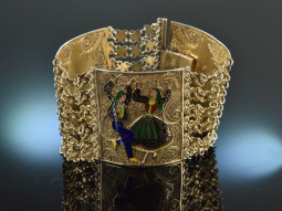 Topazio Portugal um 1935! Feines Filigran Armband Email Trachten Figuren Silber vergoldet