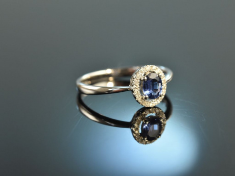 My Love! Klassischer Verlobungs Engagement Ring Weiss Gold 750 Saphir Brillanten