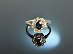 Um 1995! Klassischer Saphir Brillant Ring 0,3 ct Wei&szlig; Gold 585