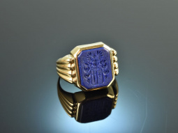 Around 1965! Classical coat of arms seal ring lapis...