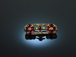 1900! Beautiful historical brooch garnets diamond roses seed beads gold 585