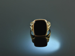 Around 1965! Classic Mens Crest Signet Ring Onyx Gold 333