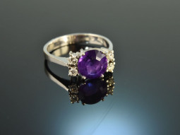 Um 1970! Sch&ouml;ner Vintage Amethyst Ring Brillanten...