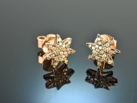 Twinkling Stars! Pretty star earrings cognac-coloured diamonds 0.4 ct rose gold 750