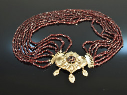 Around 1850! Rare Biedermeier garnet necklace 8 rows tombac