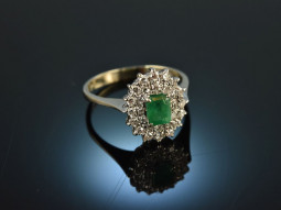 Um 1975! Feiner Smaragd Diamant Ring Wei&szlig; Gold 750