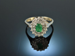 Um 1975! Feiner Smaragd Diamant Ring Wei&szlig; Gold 750