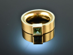 Handmade! Heavy goldsmith ring green tourmaline gold 750