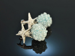 Sea Breeze! Pretty starfish earrings aquamarine silver 925