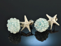 Sea Breeze! Pretty starfish earrings aquamarine silver 925