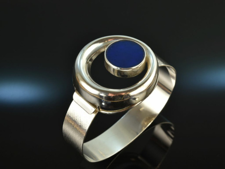 Um 1970! Schicker Vintage Armreif Lapislazuli Silber 835