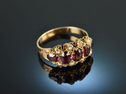 Around 1820! Charming historical ring garnet seed pearls gold 333