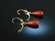 Italy around 1990! Beautiful coral drop earrings gold 585