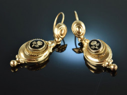 Around 1870! Pretty Biedermeier earrings with enamel...