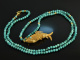 Around 1970! Fancy long turquoise necklace with links fish pendant silver gold plated