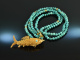 Around 1970! Fancy long turquoise necklace with links fish pendant silver gold plated