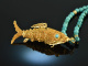 Around 1970! Fancy long turquoise necklace with links fish pendant silver gold plated