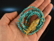 Around 1970! Fancy long turquoise necklace with links fish pendant silver gold plated