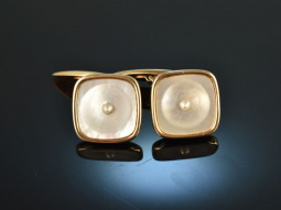 Around 1910! Elegant cufflinks with seed pearls mother-of-pearl gold 585