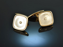 Around 1910! Elegant cufflinks with seed pearls mother-of-pearl gold 585