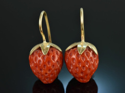 Coral Strawberries! Large Coral Strawberry Earrings Gold 585