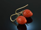 Coral Strawberries! Large Coral Strawberry Earrings Gold 585