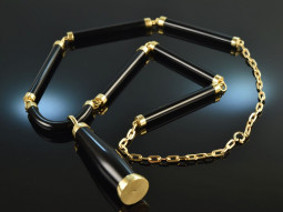 Around 1980! Exceptional long necklace with onyx and gold...