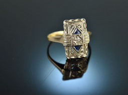 Around 1915! Pretty Art Deco diamond ring with sapphires gold 585