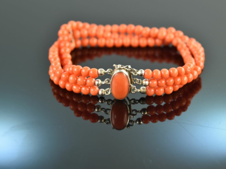 Around 1950! Three row Sardegna coral bracelet silver 800