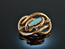 Around 1850! Biedermeier knot brooch with turquoise gold 585