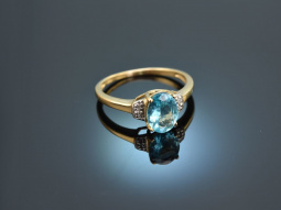 Sea Blue! Sch&ouml;ner Ring mit Apatit und Diamanten Gold 585