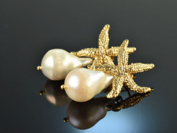 Big Seastar! Beautiful starfish earrings with cultured...
