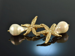 Big Seastar! Beautiful starfish earrings with cultured...