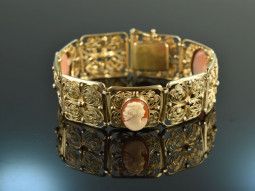 Around 1920! Pretty filigree bracelet with cameos silver 835
