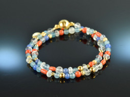 Red and Blue! 2 row fancy bracelet with coral and...