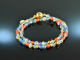 Red and Blue! 2 row fancy bracelet with coral and aquamarine silver 925 gold plated