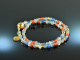 Red and Blue! 2 row fancy bracelet with coral and aquamarine silver 925 gold plated