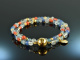 Red and Blue! 2 row fancy bracelet with coral and aquamarine silver 925 gold plated