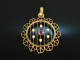 Around 1910! Historic Pendant with Seed Pearls and Verneuil Ruby Gold 585