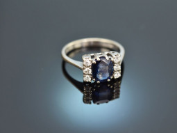 Around 1970! Classic Sapphire Brilliant Ring White Gold 585