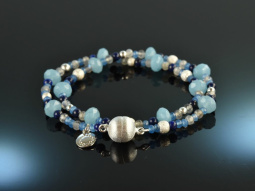 Cool Blue! Fancy Bracelet 2-row Labradorite Aquamarine...