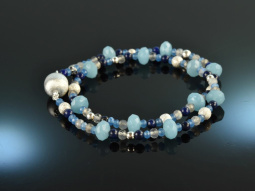 Cool Blue! Fancy Bracelet 2-row Labradorite Aquamarine...