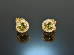 Shiny Green! Edle Ohrringe mit Peridot und Diamanten Gold...