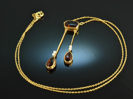 Around 1930! Pretty Lavali&egrave;re necklace with citrines and seed pearls silver 900 gold plated